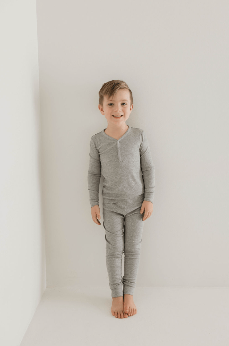 Bamboo Two Piece Pajamas | Ribbed Grey - Tenth & Pine - 2/3 Years