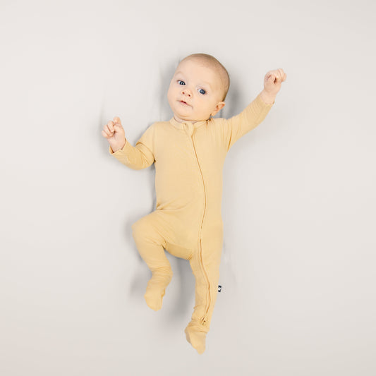 Larkspur Baby Zip Footie in Golden Sand