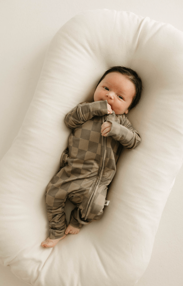 Bamboo Zip Pajamas | Faded Brown Checkerboard - Tenth &amp; Pine - Newborn