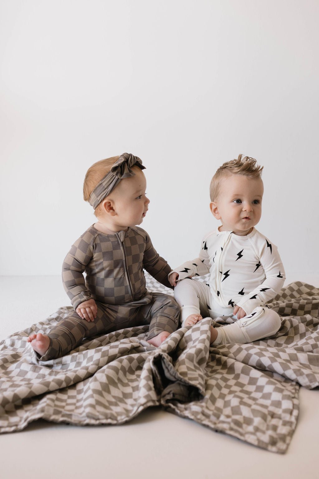 Bamboo Zip Pajamas | Faded Brown Checkerboard - Tenth &amp; Pine - Newborn