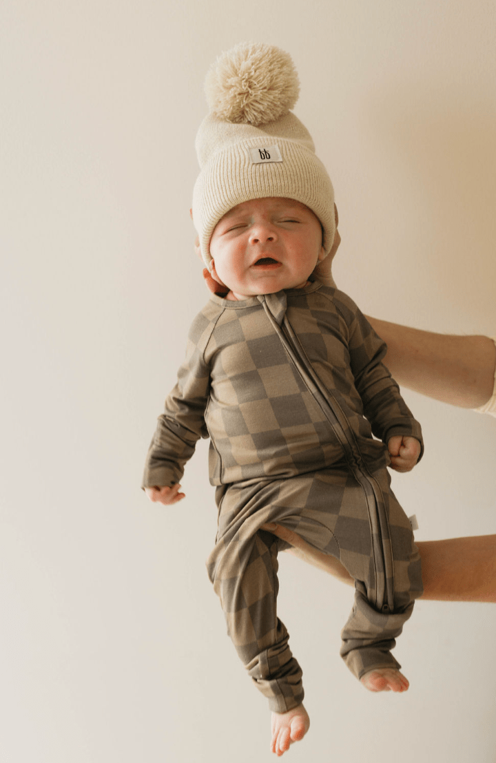 Bamboo Zip Pajamas | Faded Brown Checkerboard - Tenth &amp; Pine - Newborn