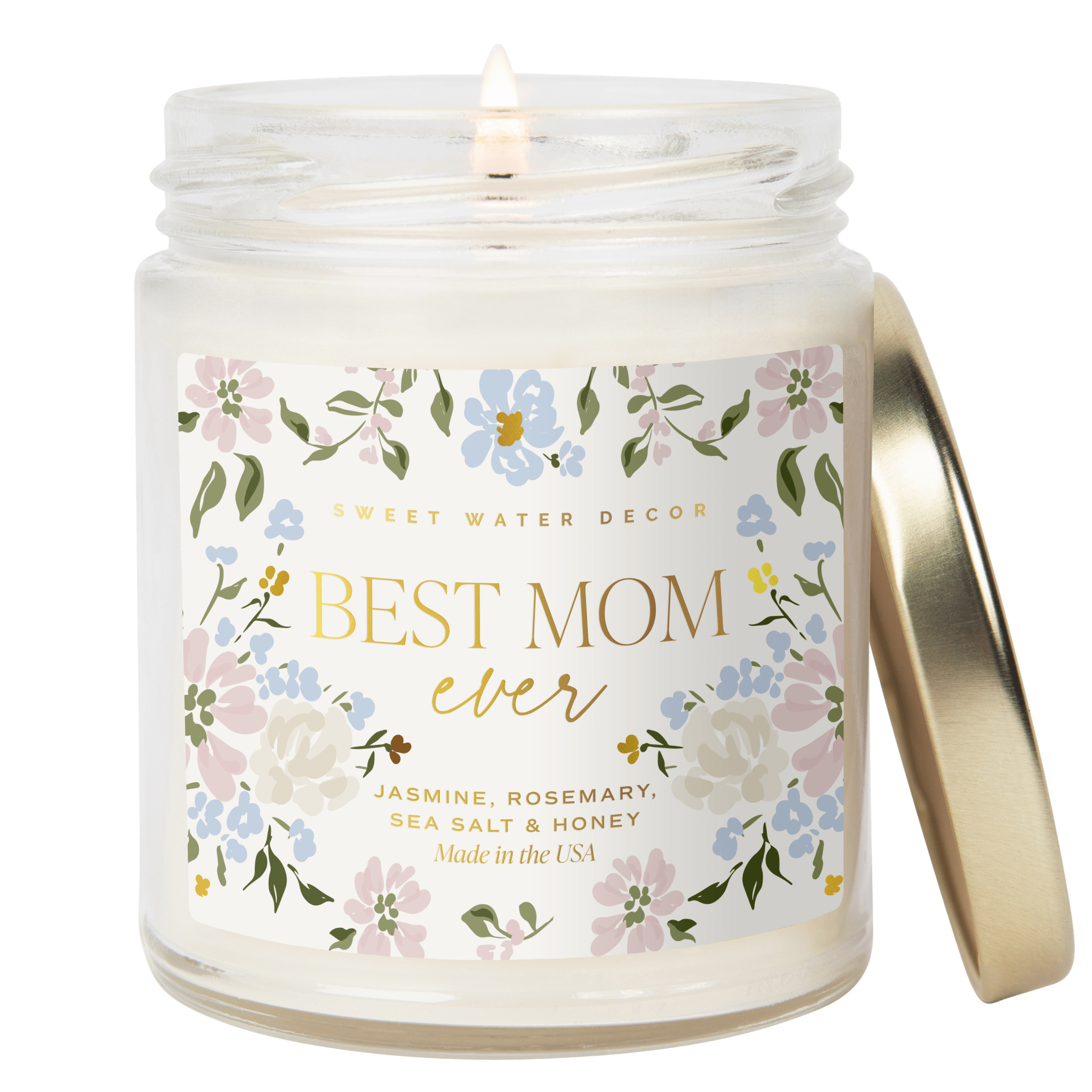 Best Mom Ever Soy Patterned Candle - Clear Jar - 9 oz (Wildflowers and Salt) - Tenth &amp; Pine - Candles - 