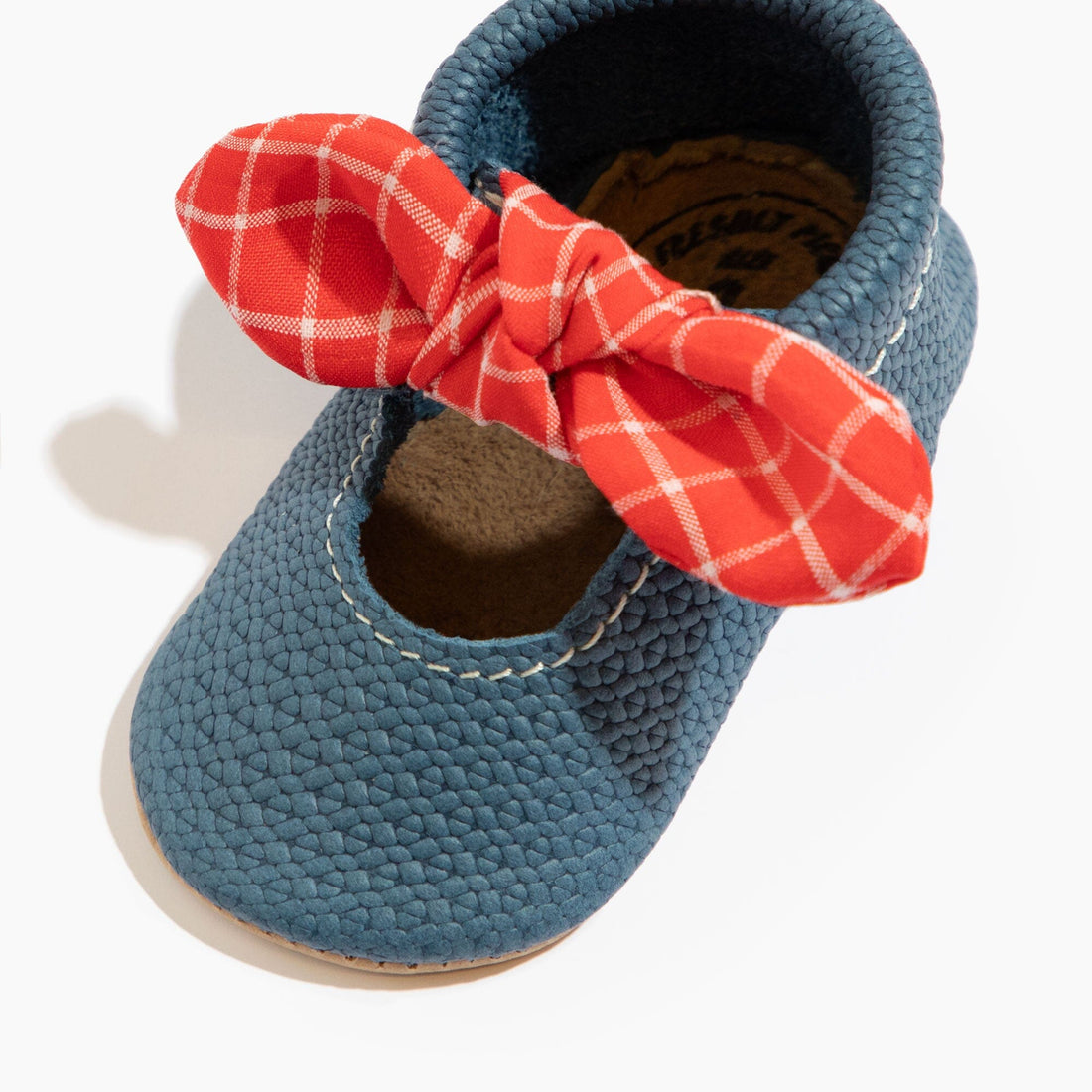 Blue Jean Knotted Bow Baby Shoe - Tenth & Pine - Knotted Bow Mocc - Soft Sole - 1