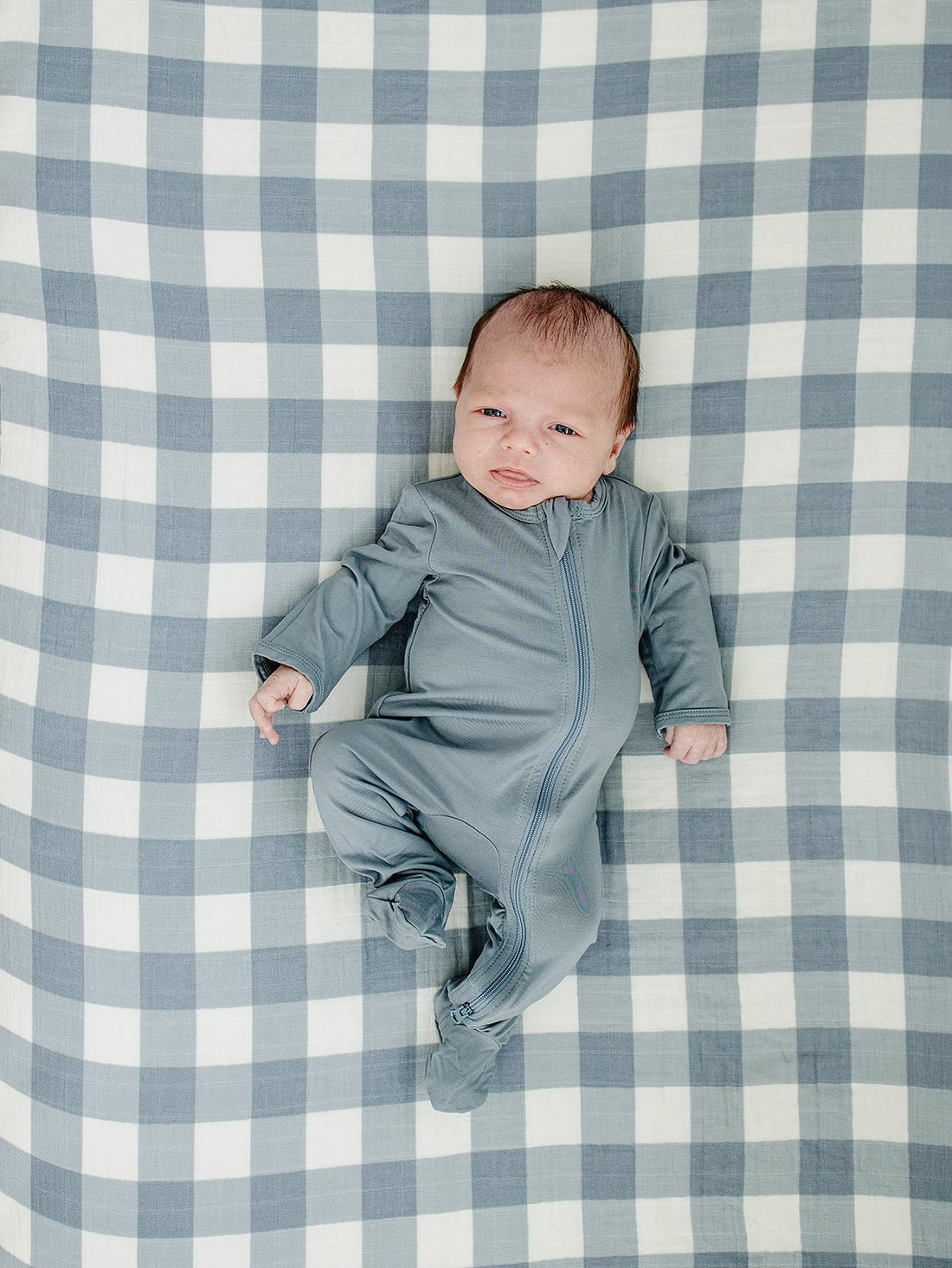 Dusty Blue Gingham Muslin Crib Sheet - Tenth & Pine -