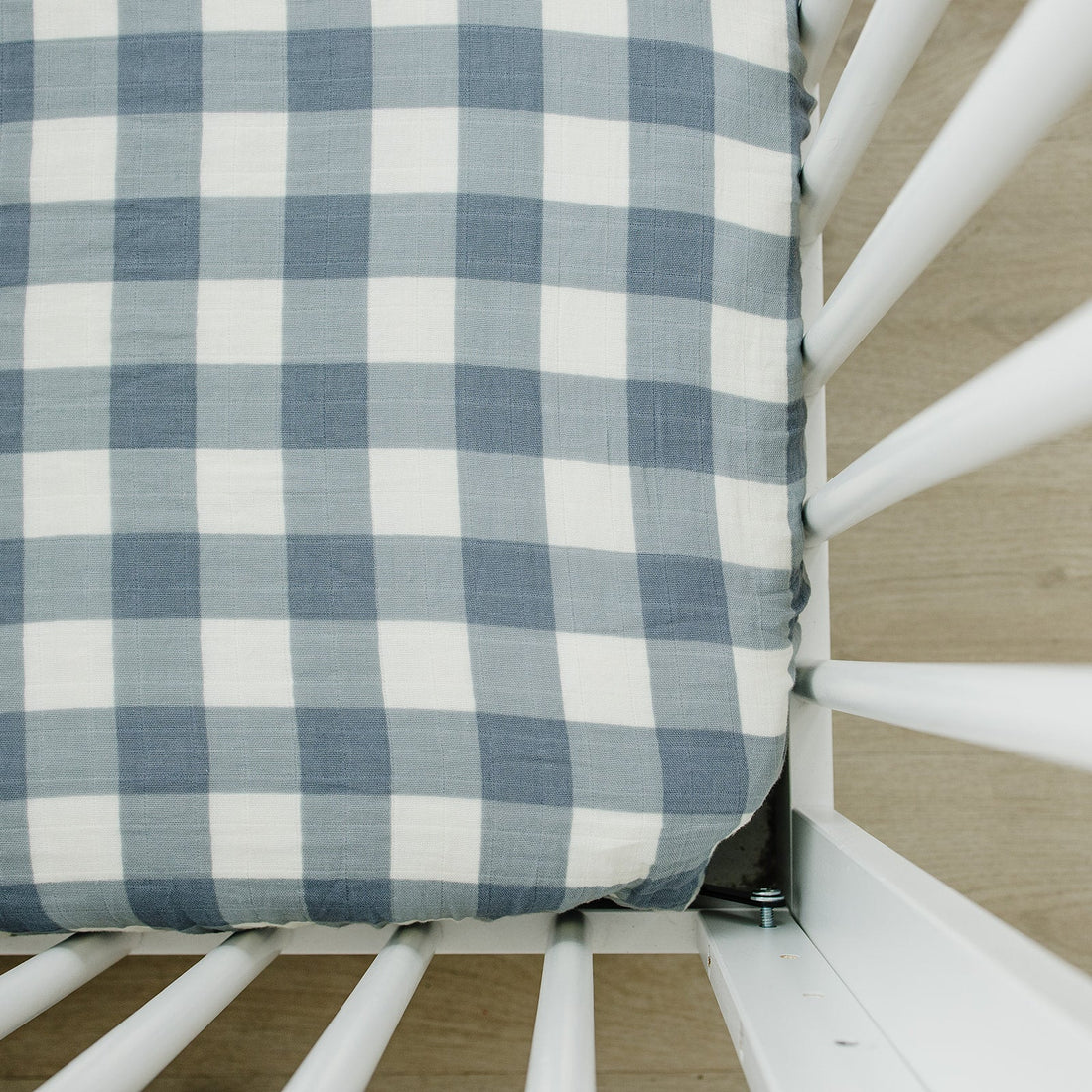 Dusty Blue Gingham Muslin Crib Sheet - Tenth & Pine -