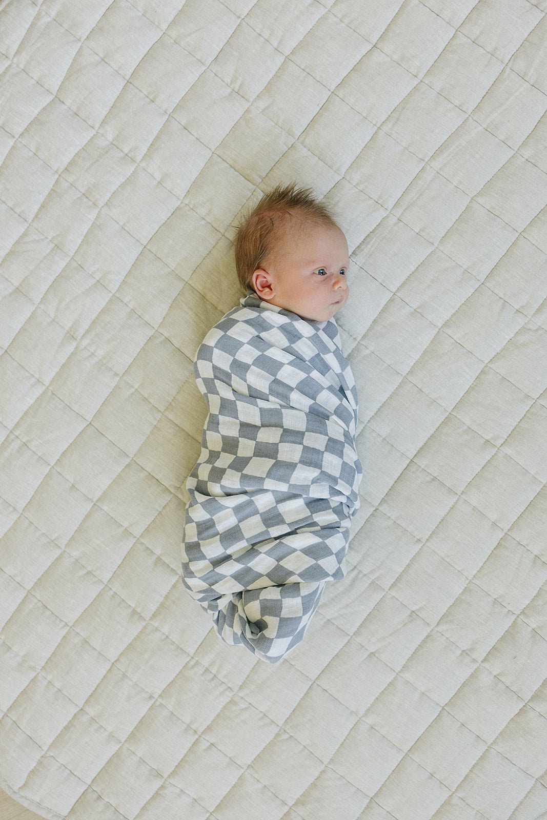 Dusty Blue Wavy Checkered Muslin Swaddle Blanket - Tenth &amp; Pine - 