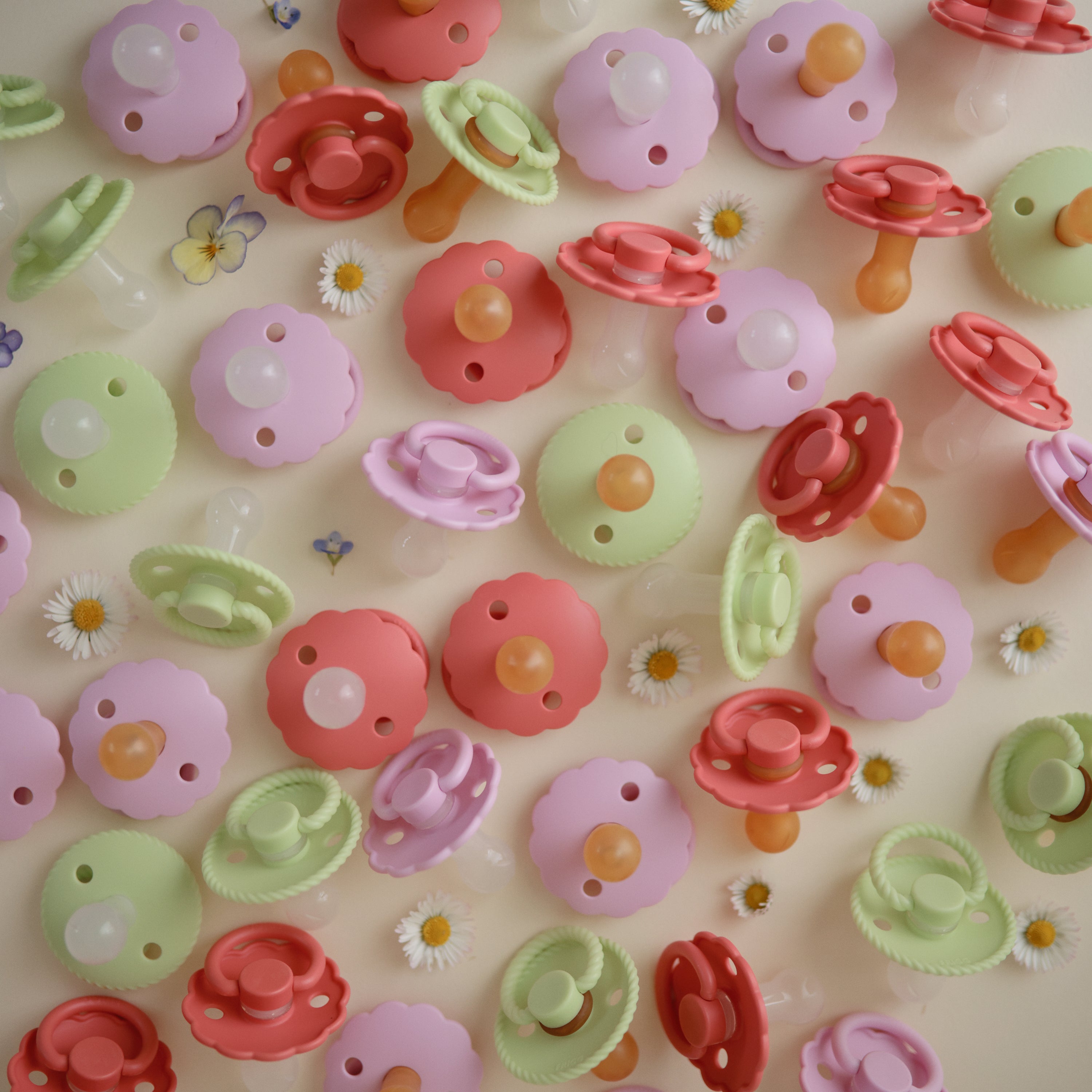 FRIGG Daisy Natural Rubber Pacifier 2 - Pack - Tenth &amp; Pine - FRIGG PACIFIERS - 6 - 18 months - Pink Cream/Poppy