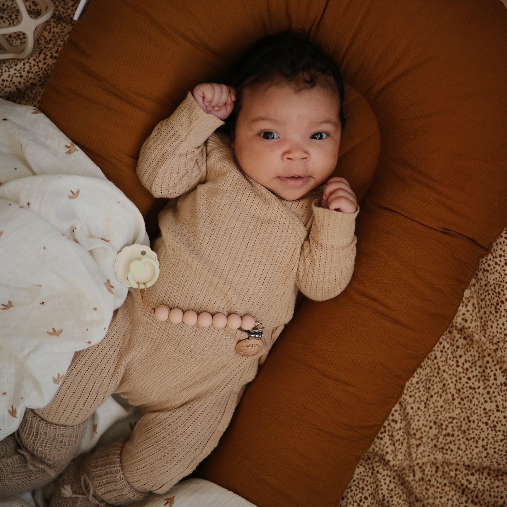 FRIGG Daisy Night Silicone Pacifier 2 - Pack - Tenth &amp; Pine - FRIGG PACIFIERS - 6 - 18 months - Portobello/Croissant