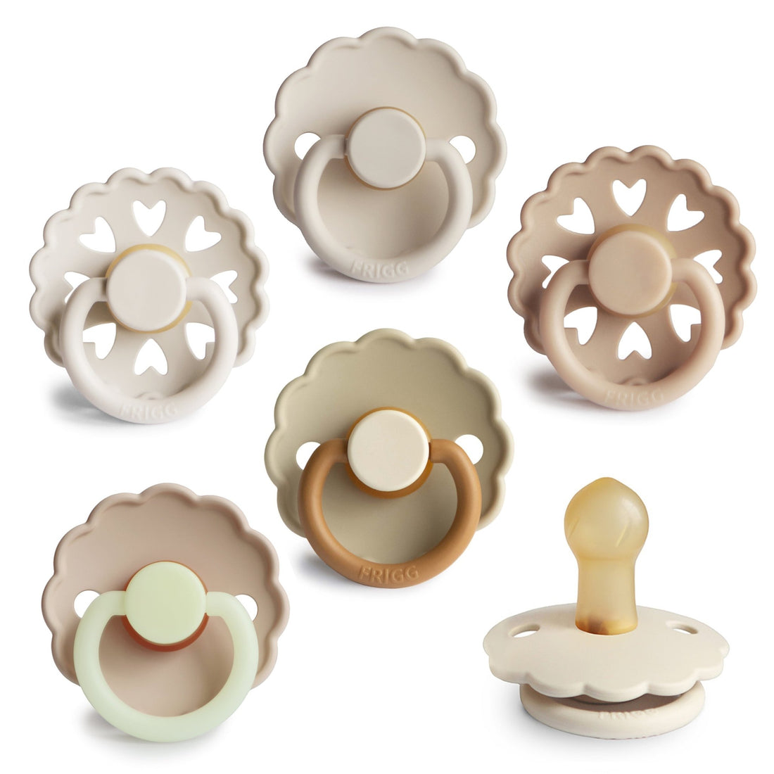 FRIGG Natural Rubber 6 - Pack - Tenth & Pine - FRIGG PACIFIERS - 0 - 6 Months - Cinnamon Charm