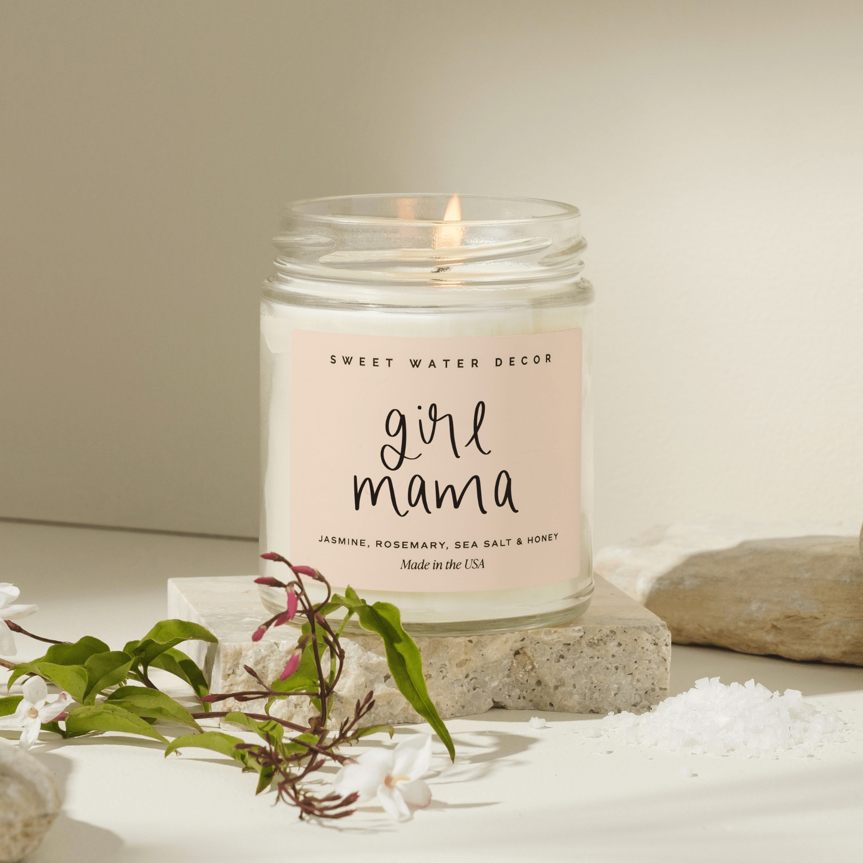 Girl Mama Soy Candle - Clear Jar - 9 oz (Wildflowers and Salt) - Tenth &amp; Pine - Candles - 