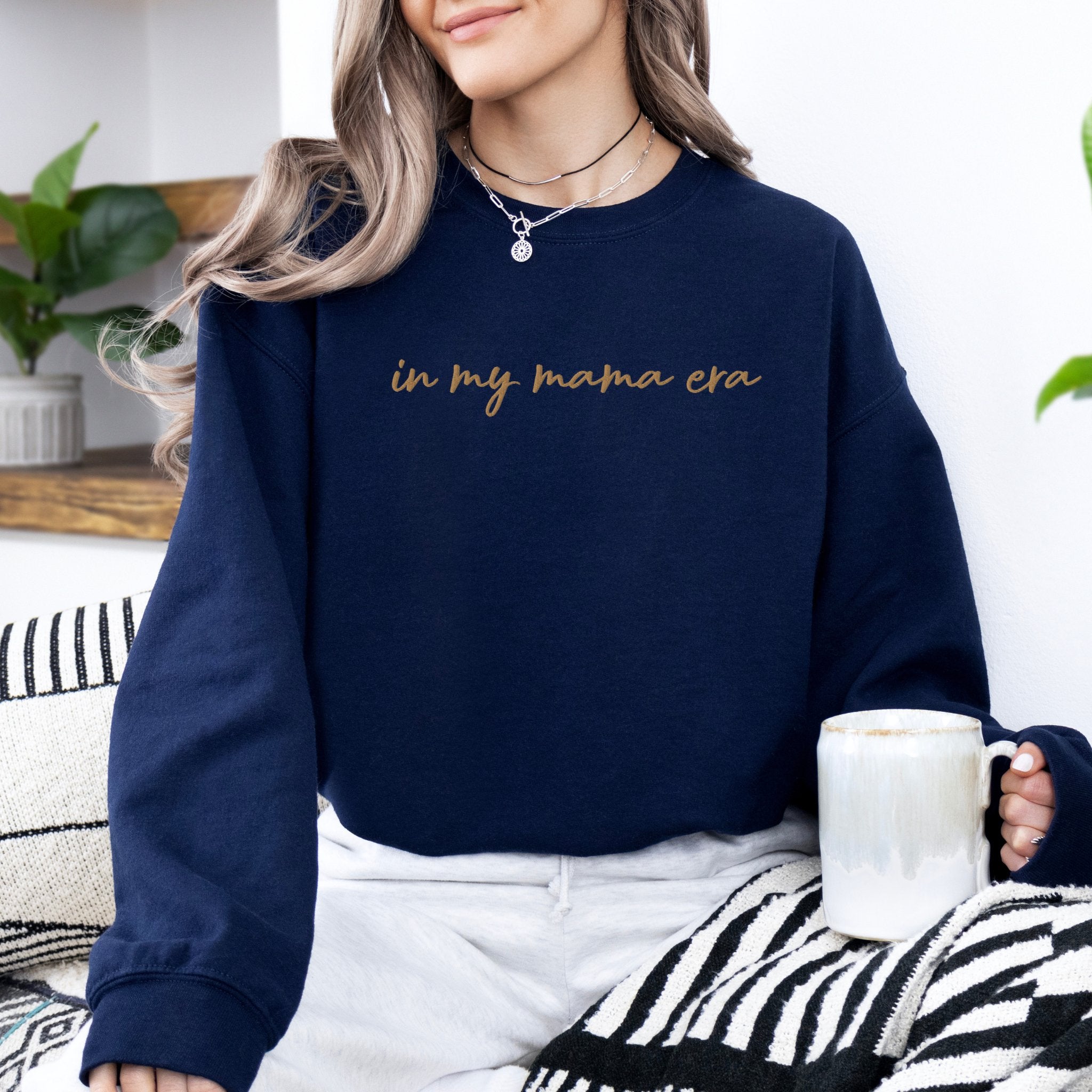 In my mama era Embroidered | Premium Adult Sweatshirt - Tenth &amp; Pine - S - Navy Blazer