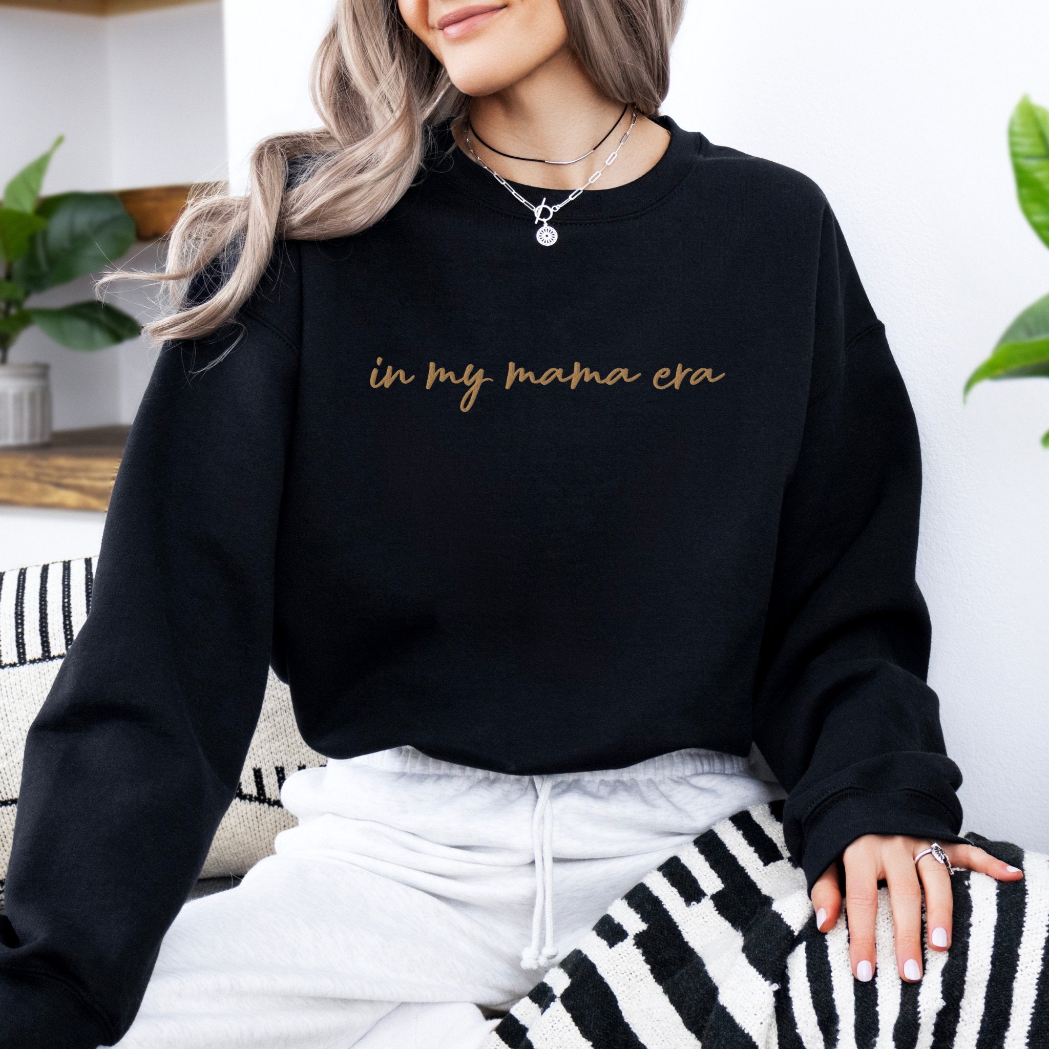 In my mama era Embroidered | Premium Adult Sweatshirt - Tenth &amp; Pine - S - Black