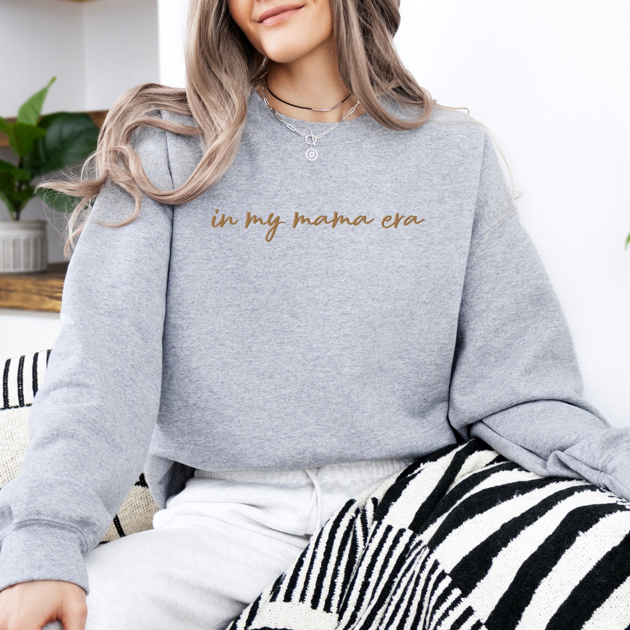In my mama era Embroidered | Premium Adult Sweatshirt - Tenth &amp; Pine - S - Carbon Grey