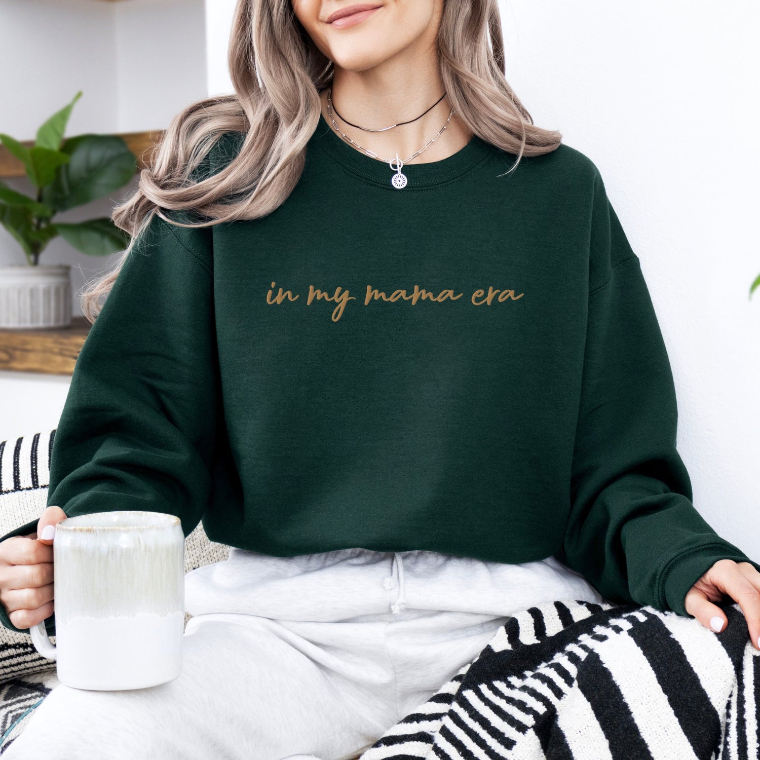 In my mama era Embroidered | Premium Adult Sweatshirt - Tenth &amp; Pine - S - Forest Green