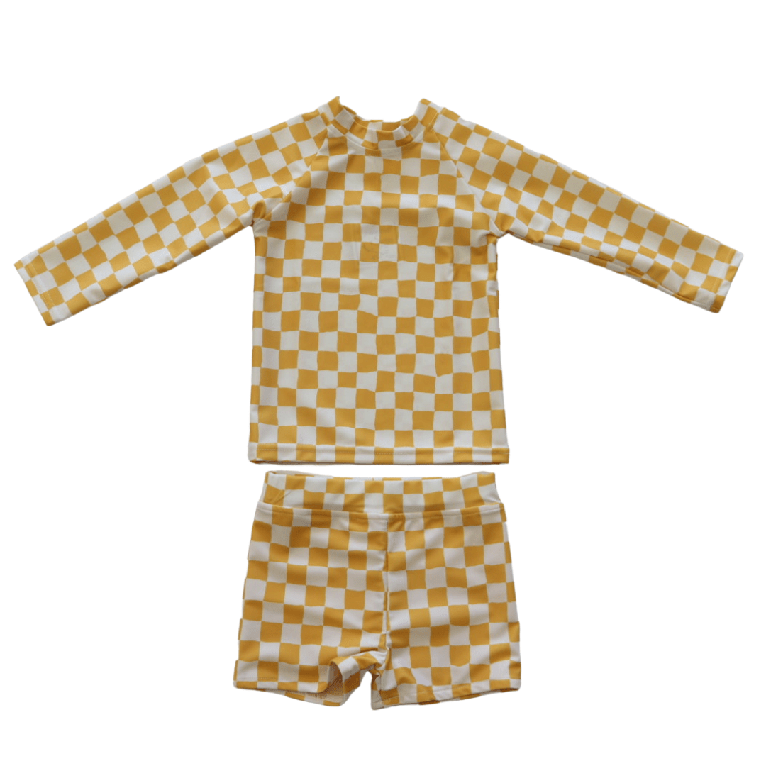 Kids Yellow Check Swim Trunks - Tenth &amp; Pine - Swim Shorts - 3M