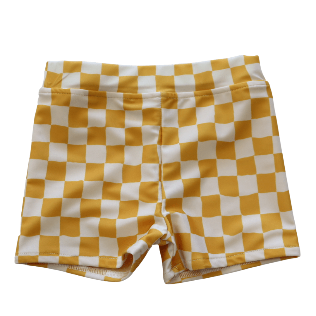 Kids Yellow Check Swim Trunks - Tenth &amp; Pine - Swim Shorts - 3M