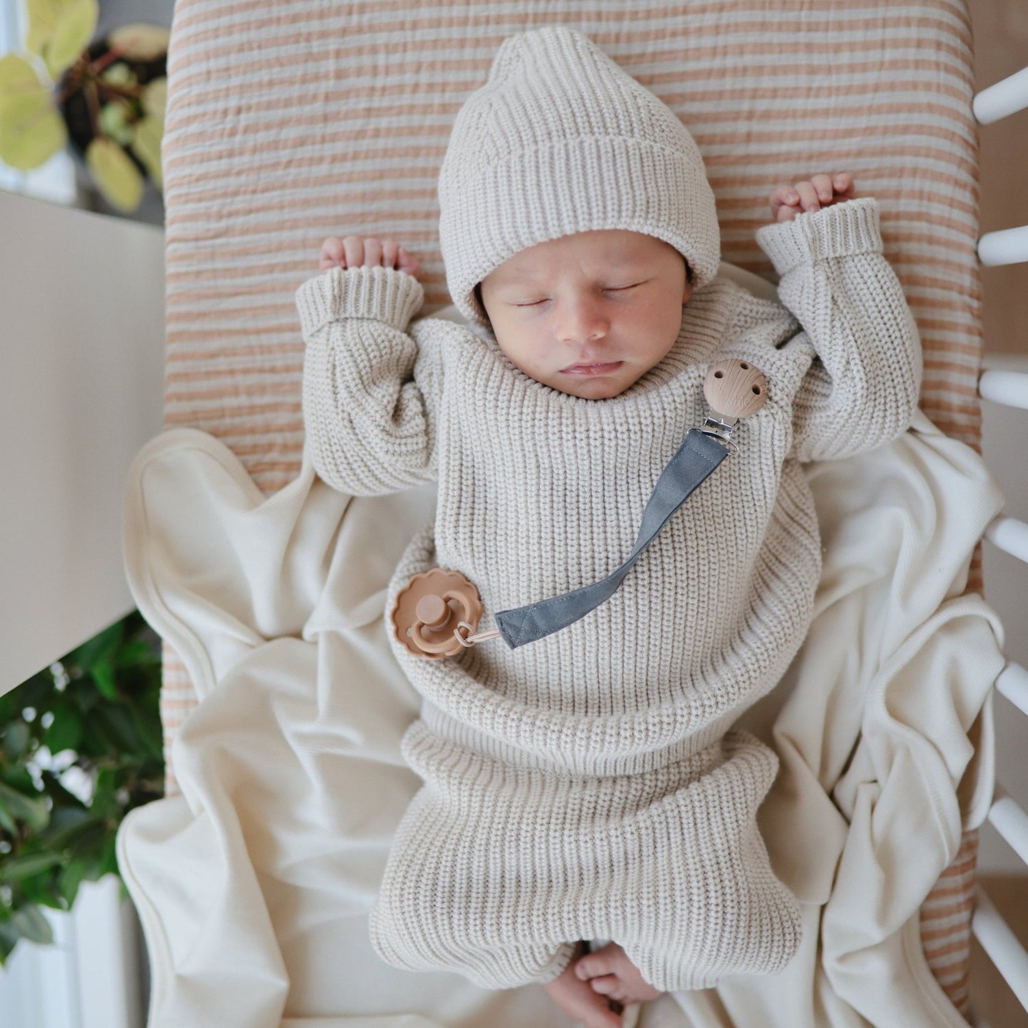 Linen Pacifier Clip 2 - Pack - Tenth &amp; Pine - Pacifier Clip - Blush/Cream