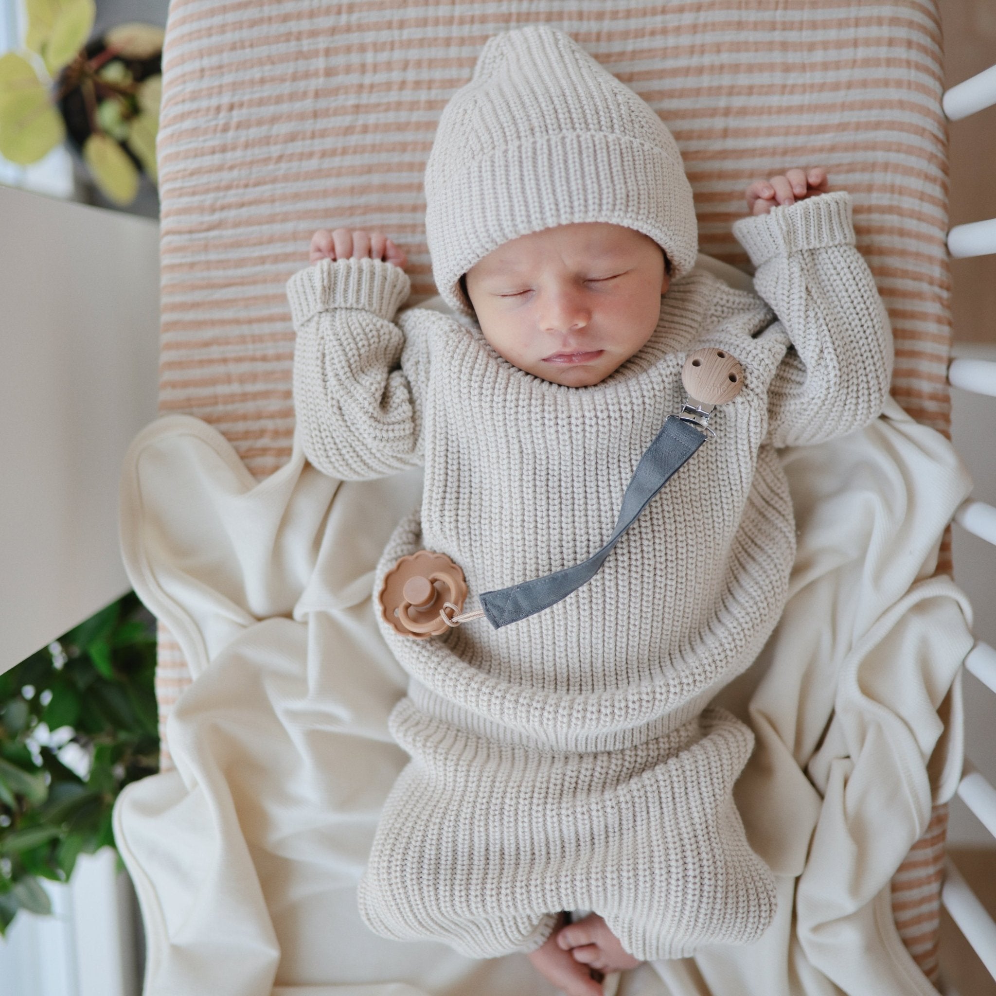 Linen Pacifier Clip 2 - Pack - Tenth &amp; Pine - Pacifier Clip - Blush/Cream