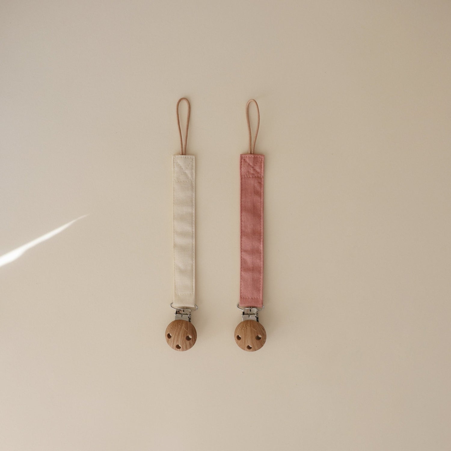 Linen Pacifier Clip 2 - Pack - Tenth &amp; Pine - Pacifier Clip - Blush/Cream