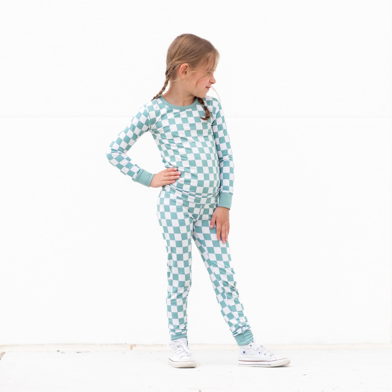 LONG SLEEVE 2 PIECE SETS - Sage Check - Tenth &amp; Pine - Bamboo 2 Piece PJ - 12/18m