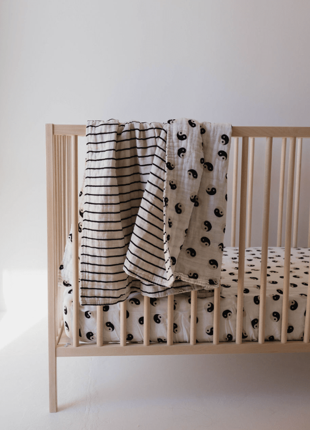 Muslin Quilt | Black &amp; White Yin Yang / Stripe - Tenth &amp; Pine - Quilt - forever french baby