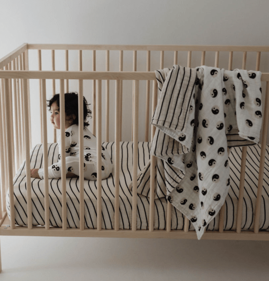 Muslin Quilt | Black &amp; White Yin Yang / Stripe - Tenth &amp; Pine - Quilt - forever french baby