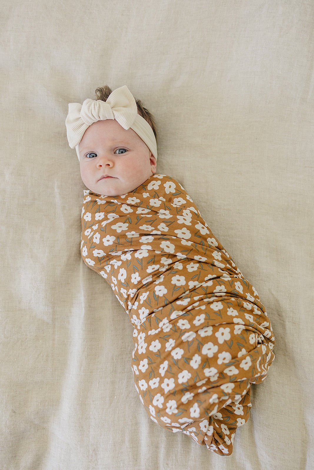 Mustard Floral Bamboo Stretch Swaddle - Tenth &amp; Pine - 