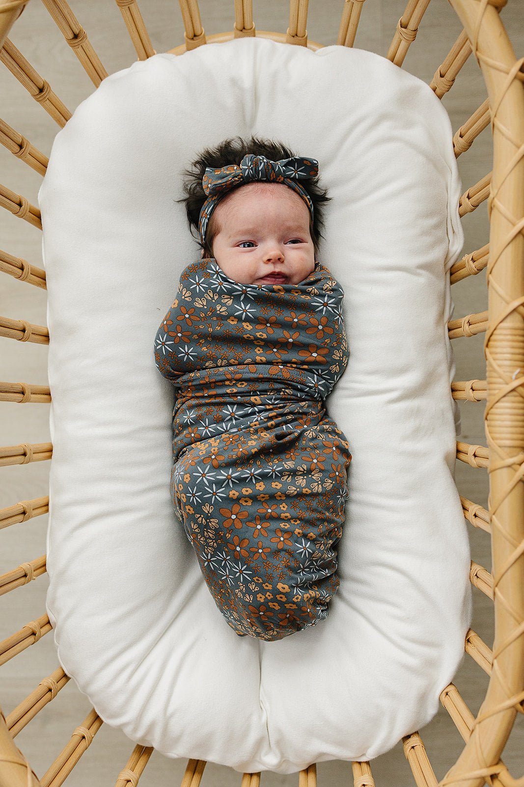 Navy Floral Bamboo Stretch Swaddle - Tenth &amp; Pine - 