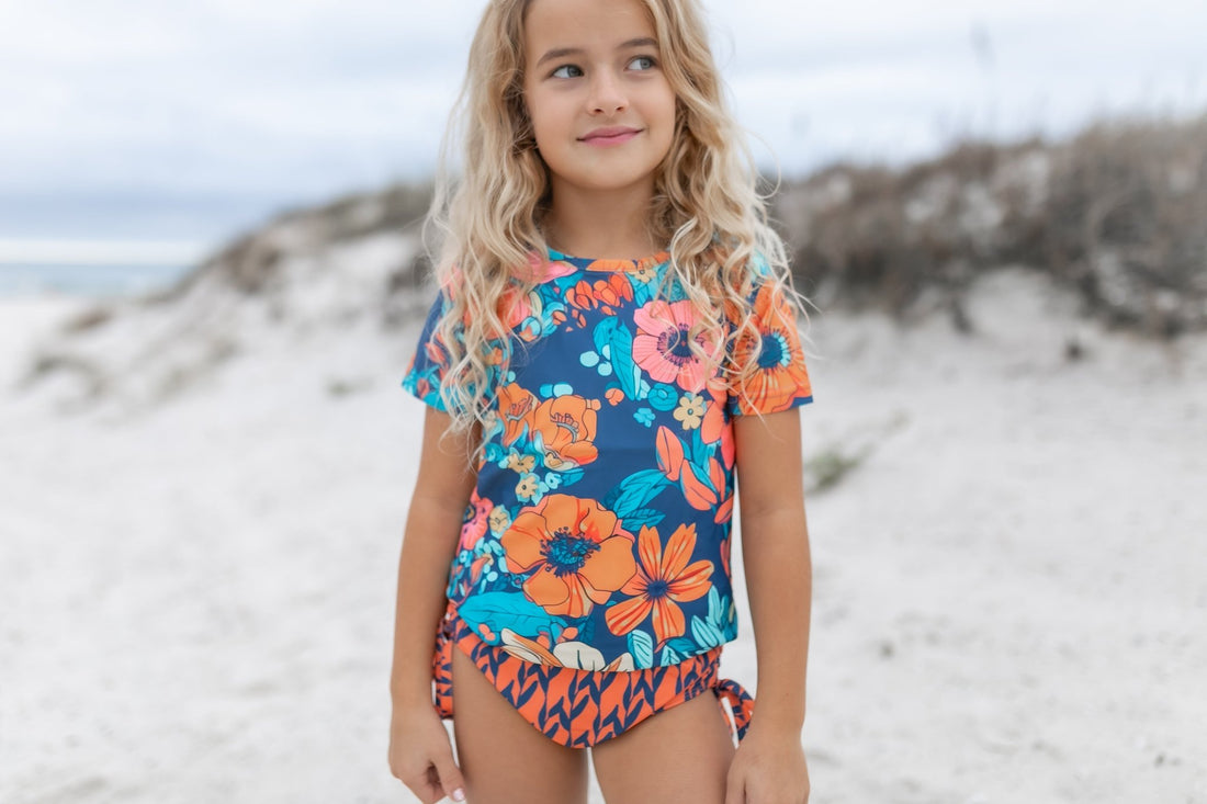 Navy Orange Rash Guard Swimsuit - Tenth &amp; Pine - Swimsuit - 3 - Oopsie Daisy