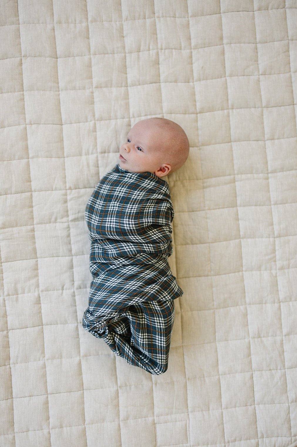 Navy Plaid Muslin Swaddle Blanket - Tenth &amp; Pine - 