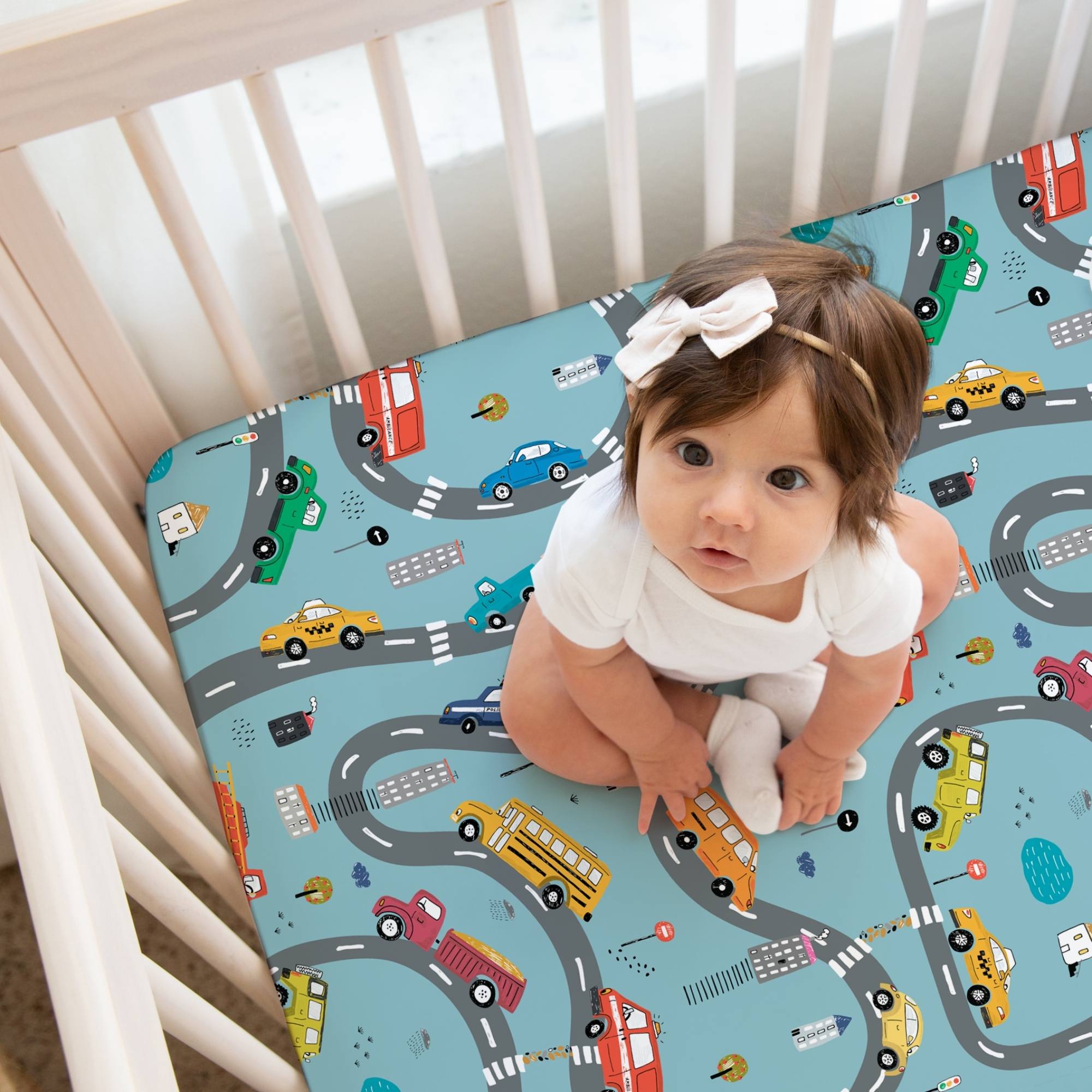 Organic Crib Sheet - Cars - Tenth &amp; Pine - Crib Sheets - 