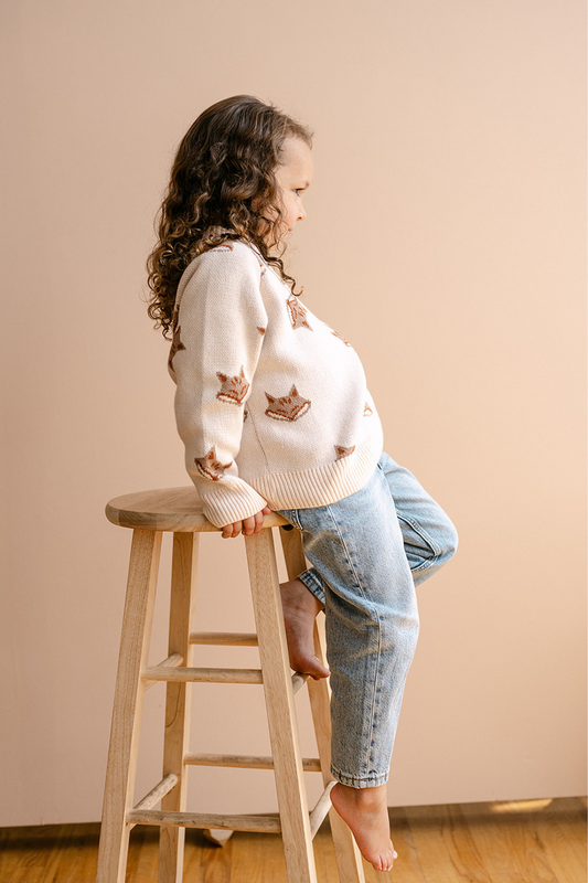 Organic Fox Knit Sweater in Pale Pink