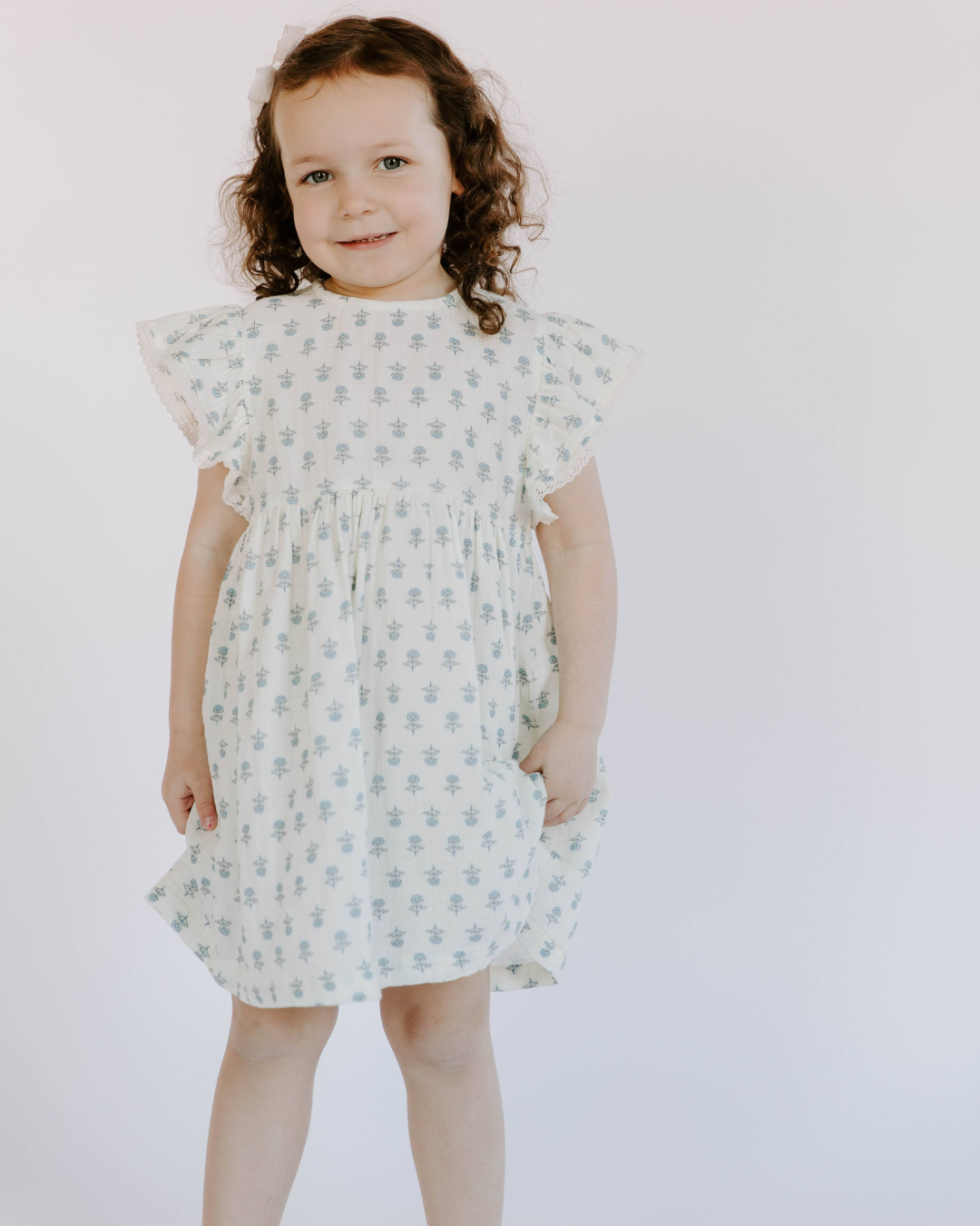 Organic Cotton Muslin Flutter Sleeve Dress