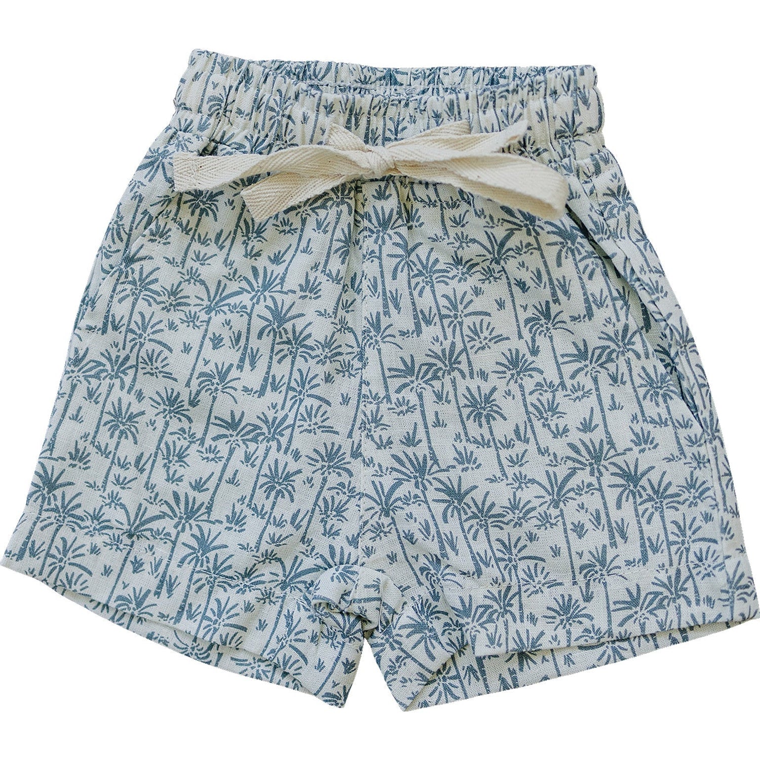 Palm Tree Linen Cotton Shorts - Tenth &amp; Pine - 0 - 3