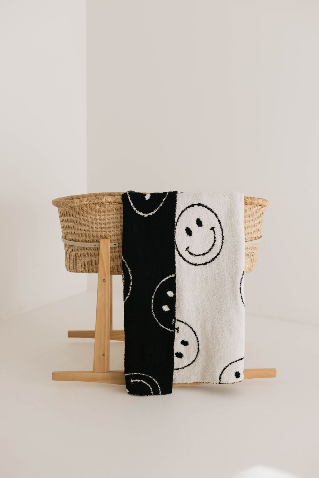 Plush Blanket | Just Smile Black &amp; White - Tenth &amp; Pine - Swaddling Blankets - Baby/Toddler 45x45 inches
