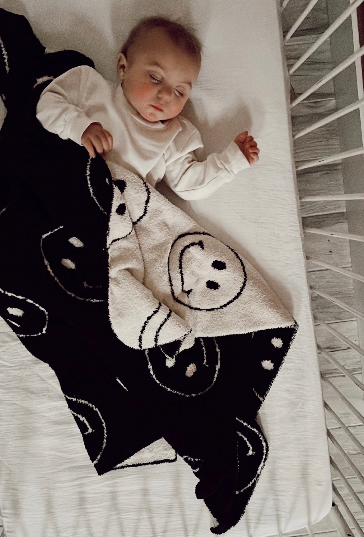 Plush Blanket | Just Smile Black &amp; White - Tenth &amp; Pine - Swaddling Blankets - Baby/Toddler 45x45 inches