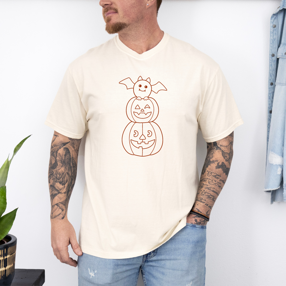 Pumpkin Stack Bat T-shirt | Adult Short Sleeve Tee