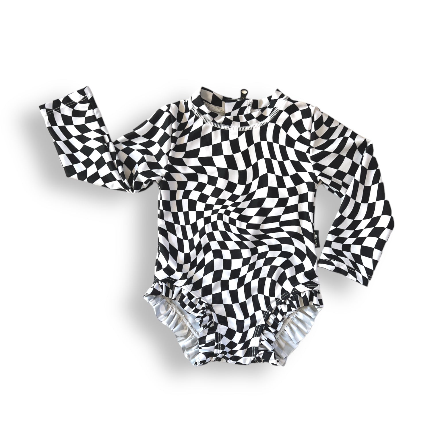 RUFFLE RASH GUARD - Black Dizzy Check - Tenth &amp; Pine - Ruffle Rash Guard - 6/12m - millie + roo