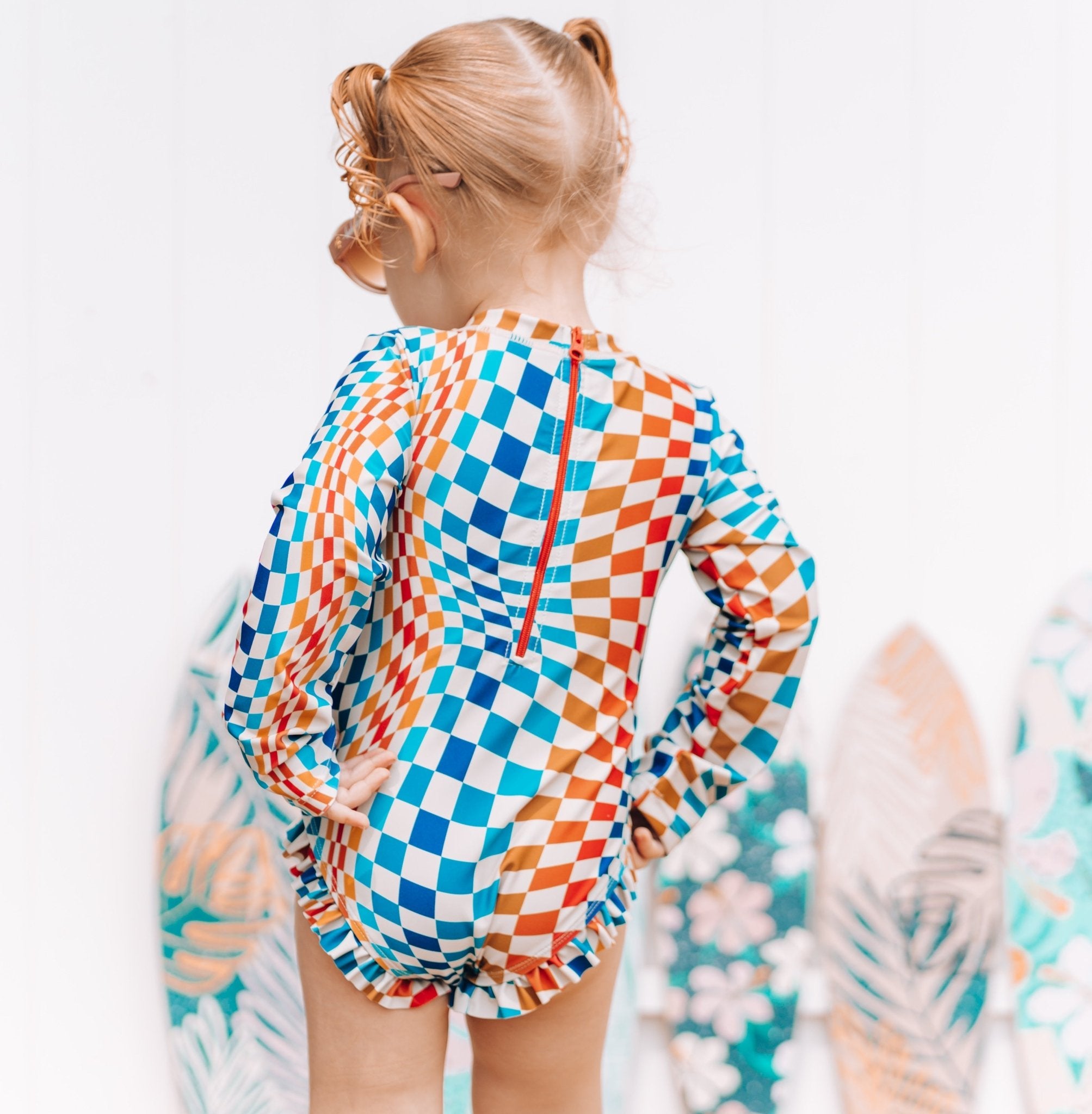 RUFFLE RASH GUARD - Groovy Check - Tenth &amp; Pine - Ruffle Rash Guard - 6/12m - millie + roo