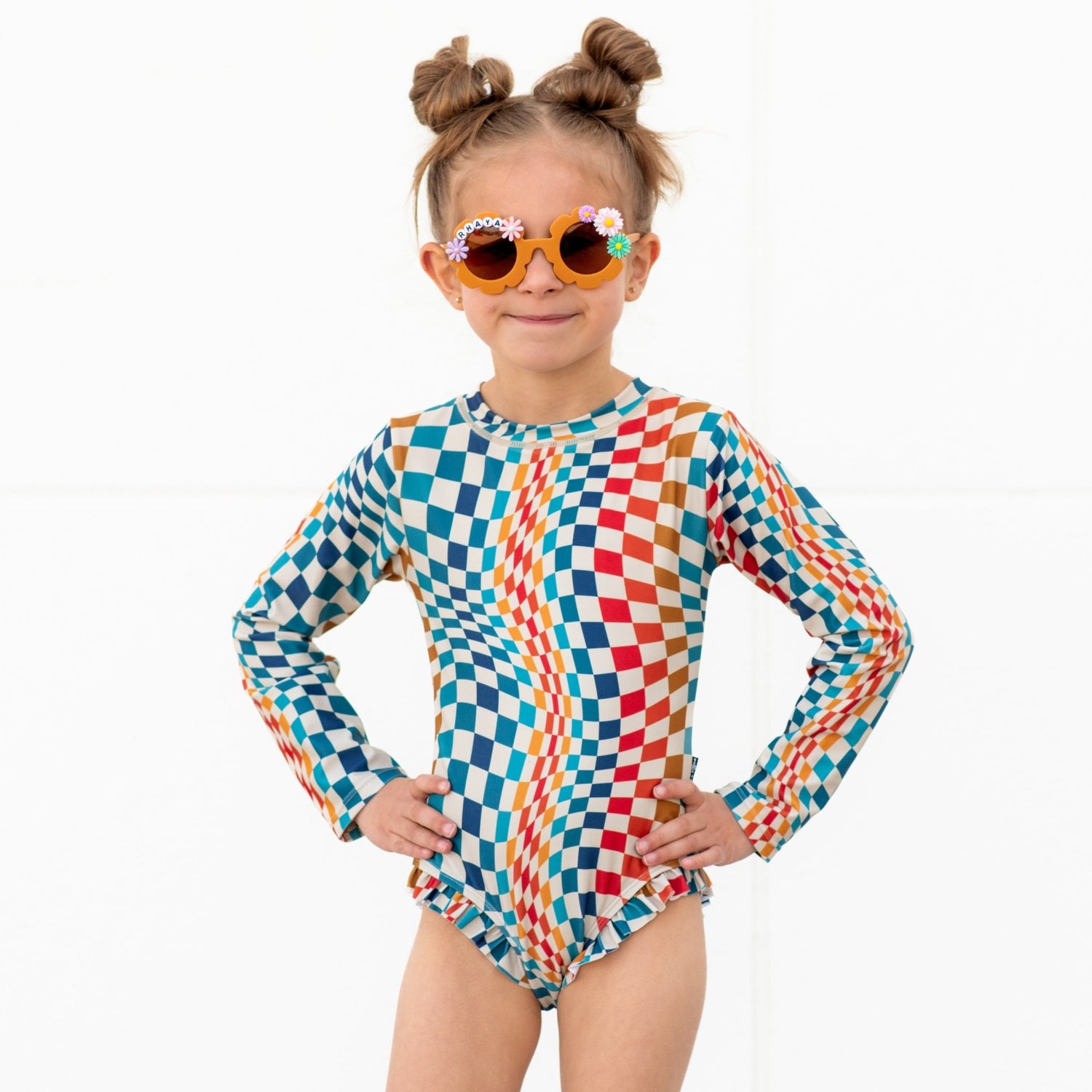 RUFFLE RASH GUARD - Groovy Check - Tenth &amp; Pine - Ruffle Rash Guard - 6/12m - millie + roo
