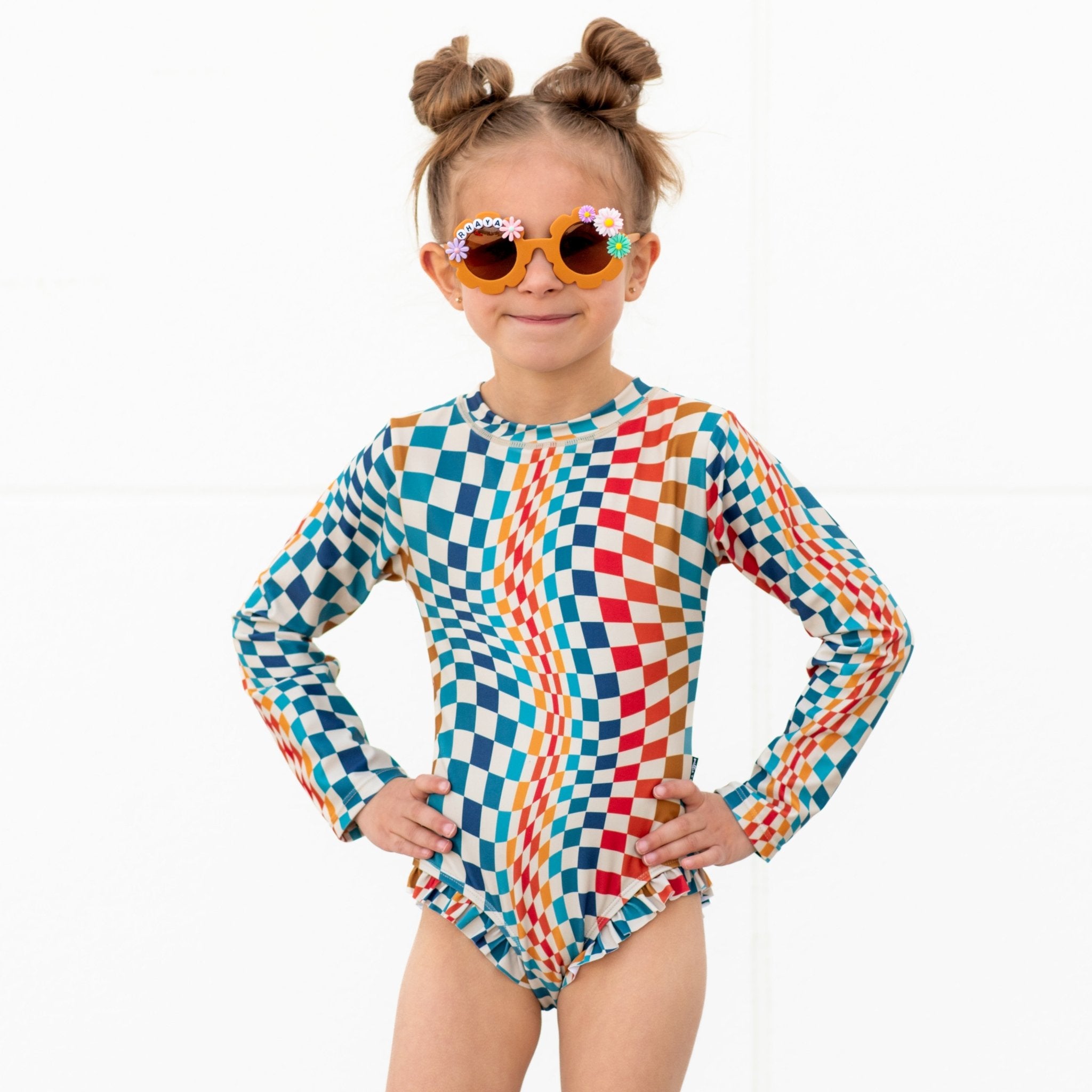 RUFFLE RASH GUARD - Groovy Check - Tenth &amp; Pine - Ruffle Rash Guard - 6/12m - millie + roo