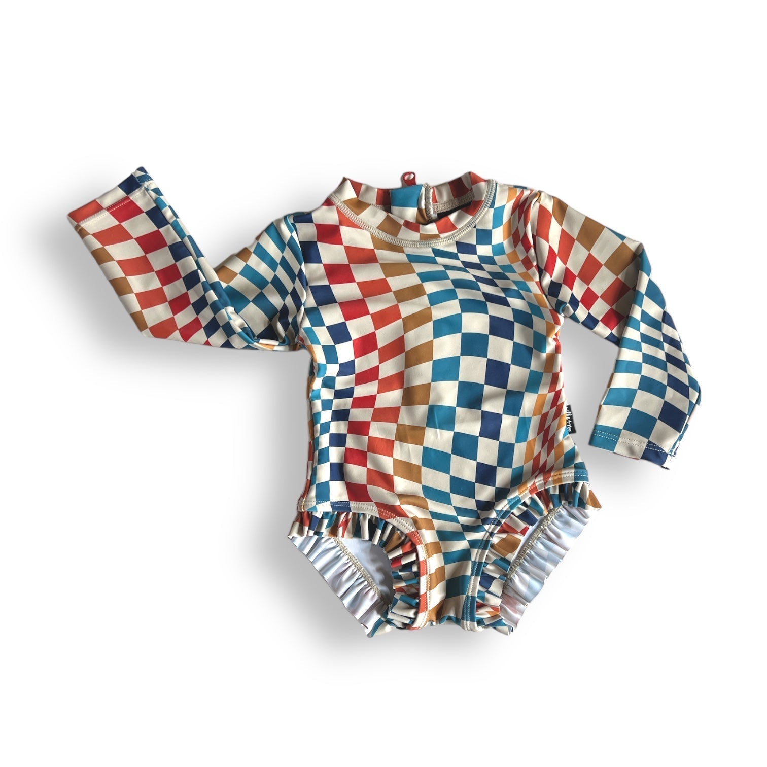 RUFFLE RASH GUARD - Groovy Check - Tenth &amp; Pine - Ruffle Rash Guard - 6/12m - millie + roo