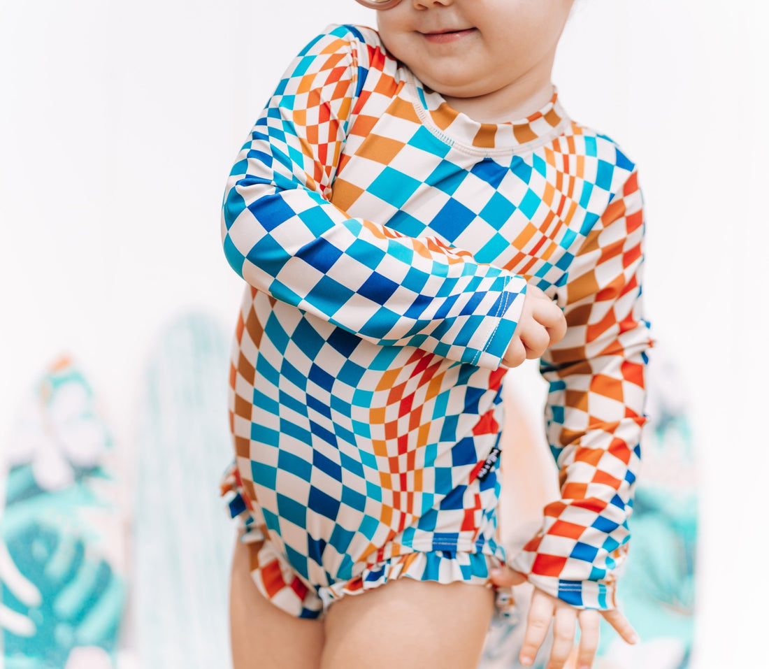 RUFFLE RASH GUARD - Groovy Check - Tenth & Pine - Ruffle Rash Guard - 6/12m - millie + roo