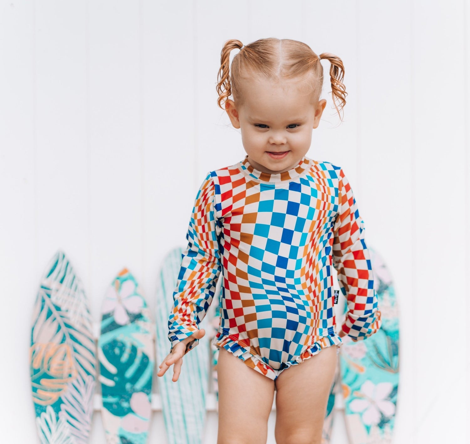 RUFFLE RASH GUARD - Groovy Check - Tenth &amp; Pine - Ruffle Rash Guard - 6/12m - millie + roo