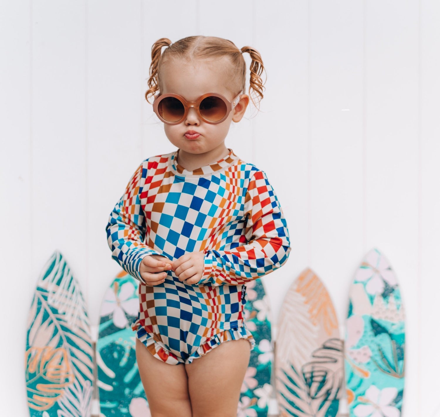 RUFFLE RASH GUARD - Groovy Check - Tenth &amp; Pine - Ruffle Rash Guard - 6/12m - millie + roo