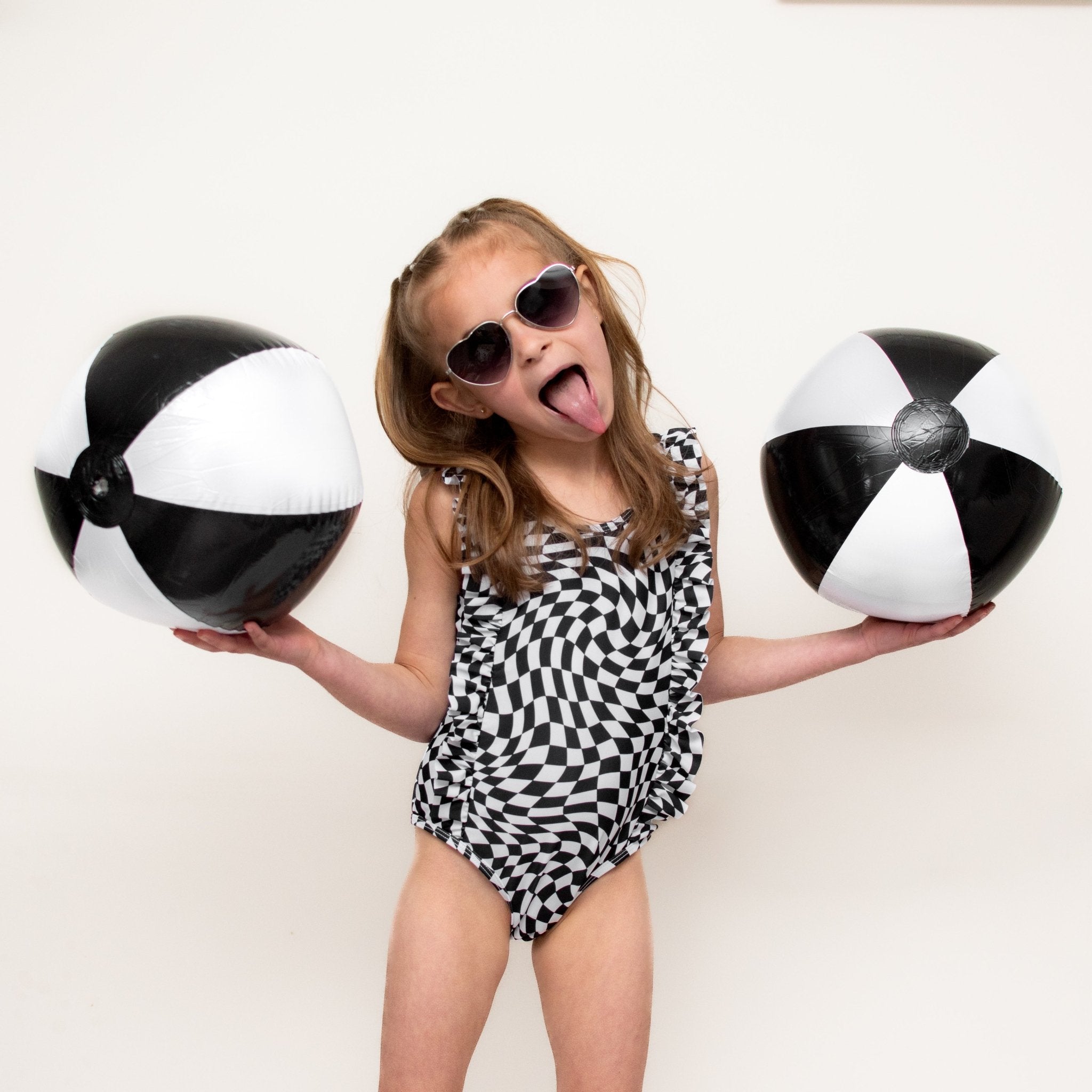 RUFFLE SWIMSUIT - Black Dizzy Check - Tenth &amp; Pine - Ruffle Swimsuit - 6/12m - millie + roo