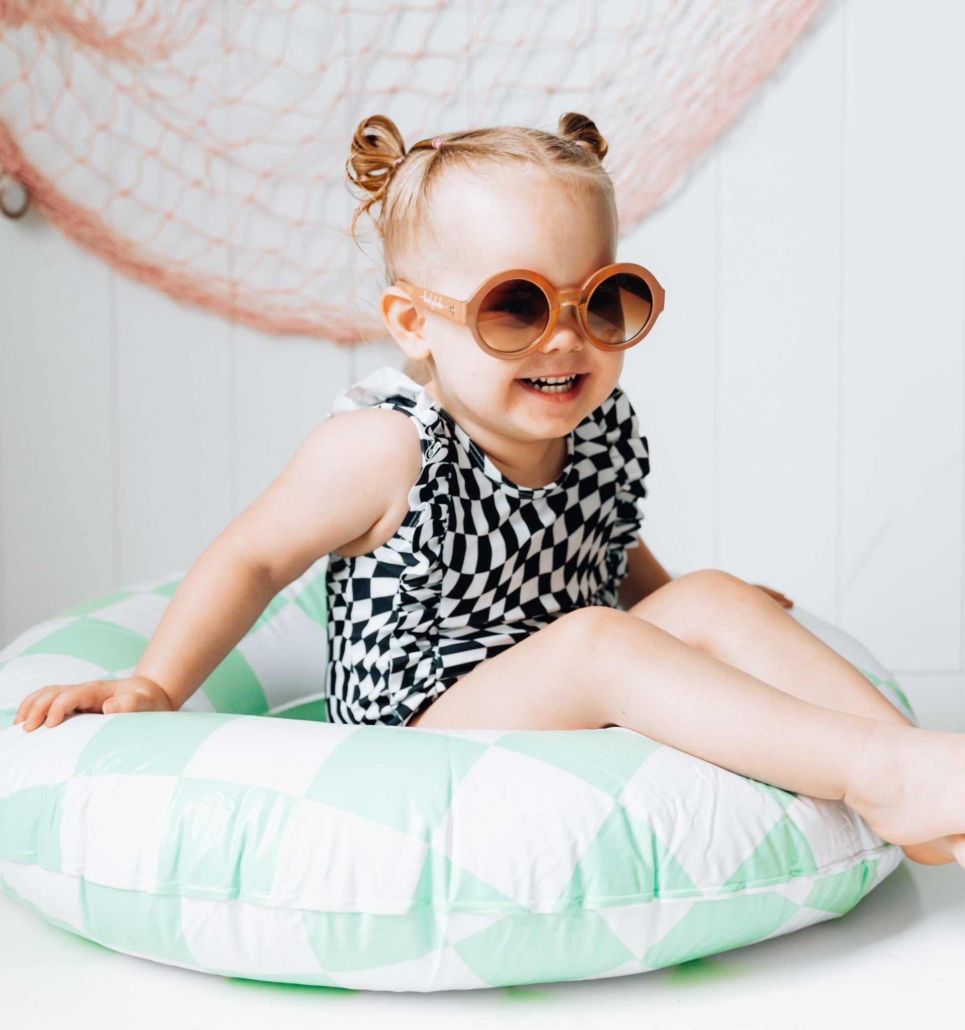 RUFFLE SWIMSUIT - Black Dizzy Check - Tenth &amp; Pine - Ruffle Swimsuit - 6/12m - millie + roo