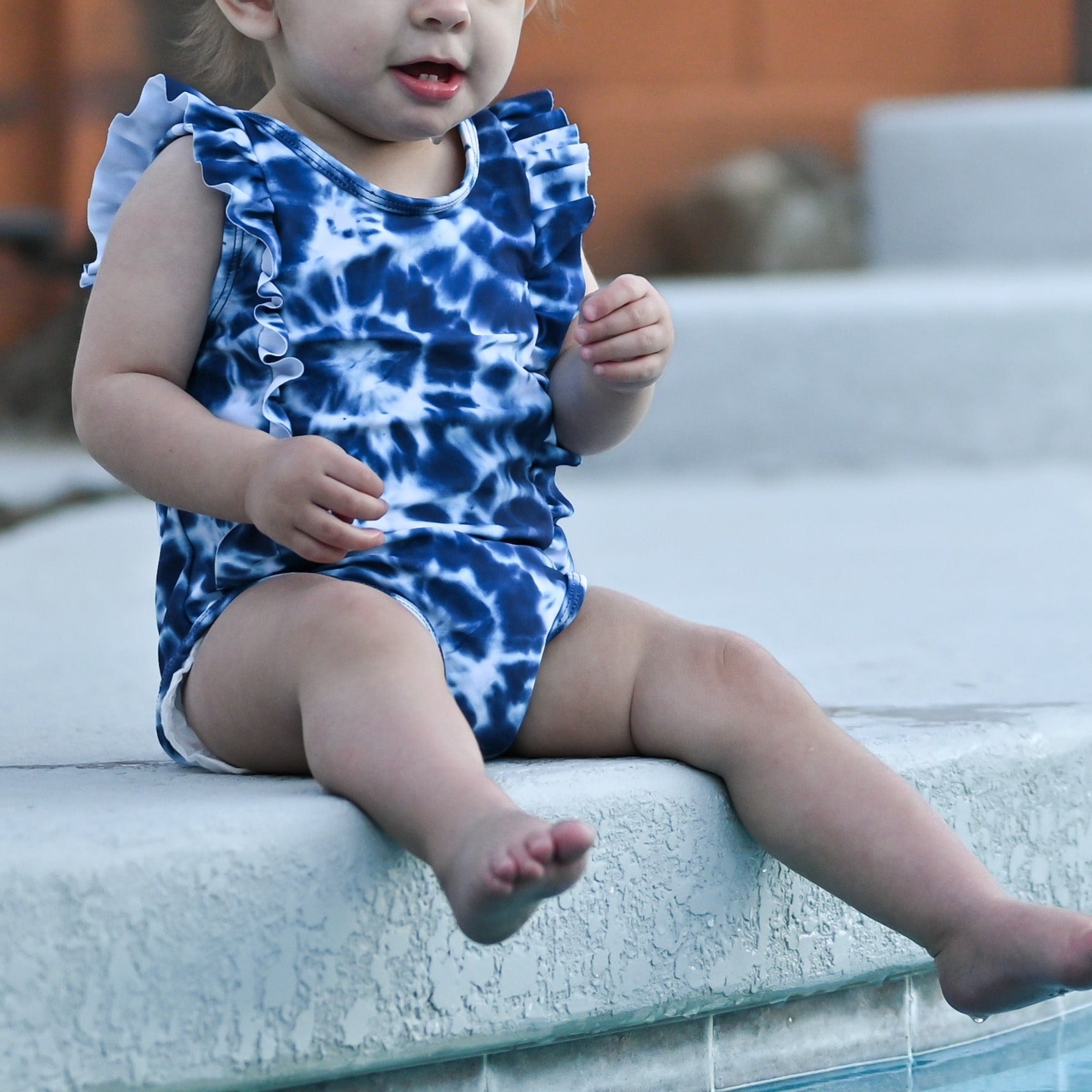 RUFFLE SWIMSUIT - Blue Tie Dye - Tenth &amp; Pine - Ruffle Swimsuit - 6/12m - millie + roo
