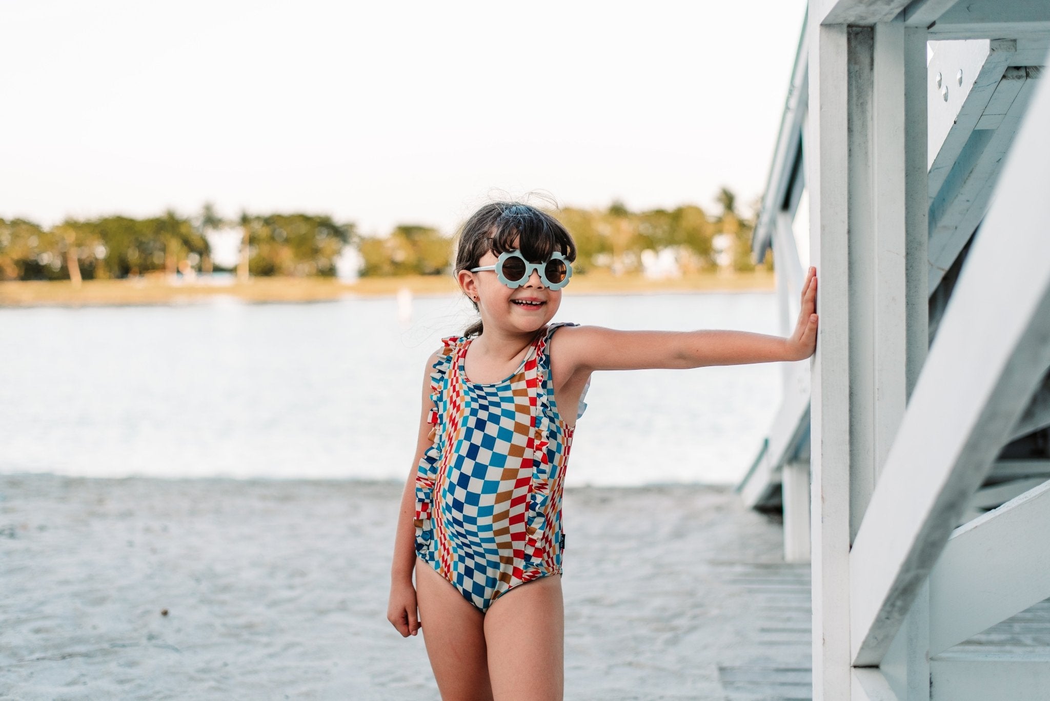 RUFFLE SWIMSUIT - Groovy Check - Tenth &amp; Pine - Ruffle Swimsuit - 6/12m - millie + roo