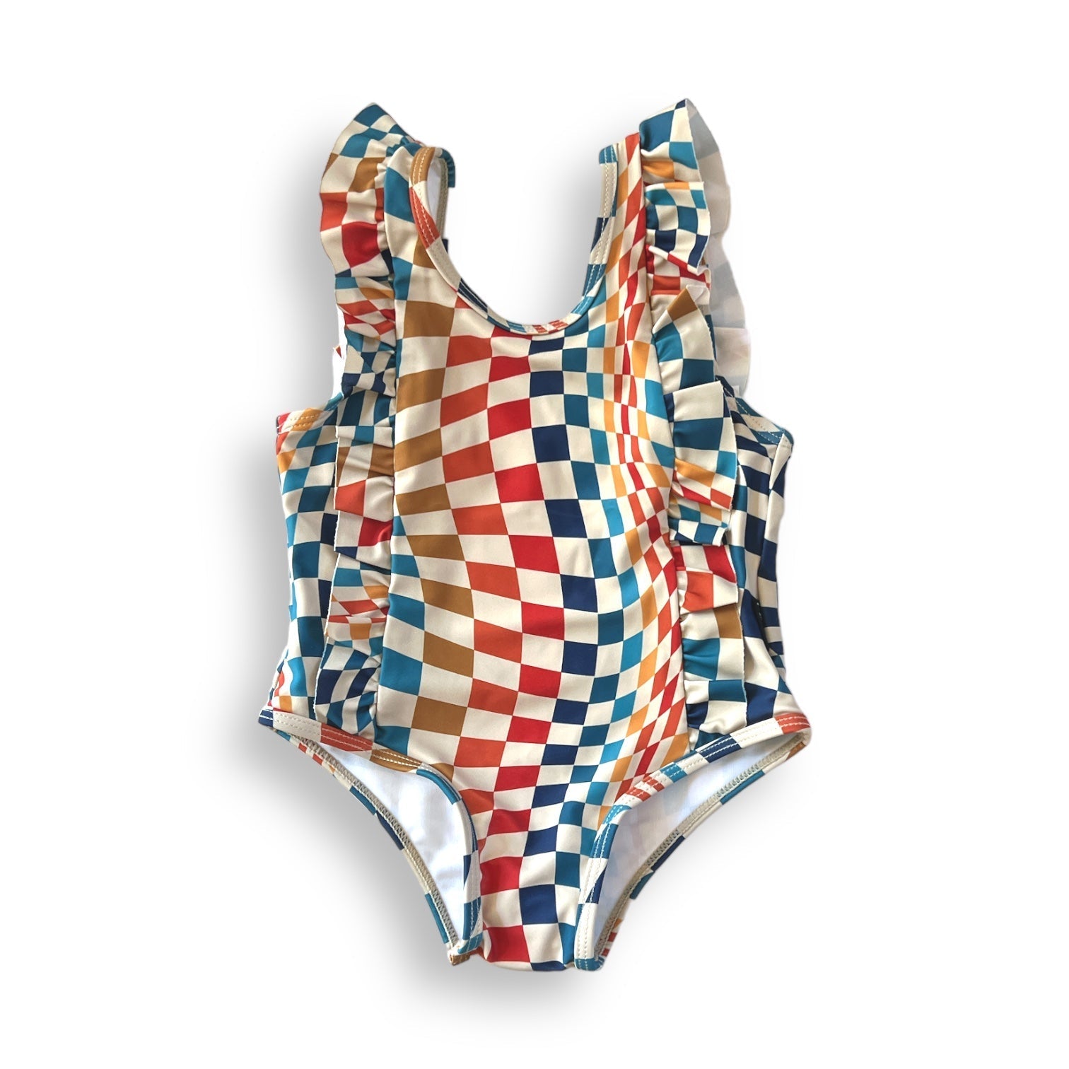 RUFFLE SWIMSUIT - Groovy Check - Tenth &amp; Pine - Ruffle Swimsuit - 6/12m - millie + roo